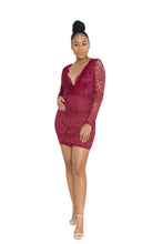 Cargar imagen en el visor de la galería, DeCalysh BodyBombshell Burgundy Lace Mini Dress
