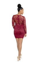 Cargar imagen en el visor de la galería, DeCalysh BodyBombshell Burgundy Lace Mini Dress
